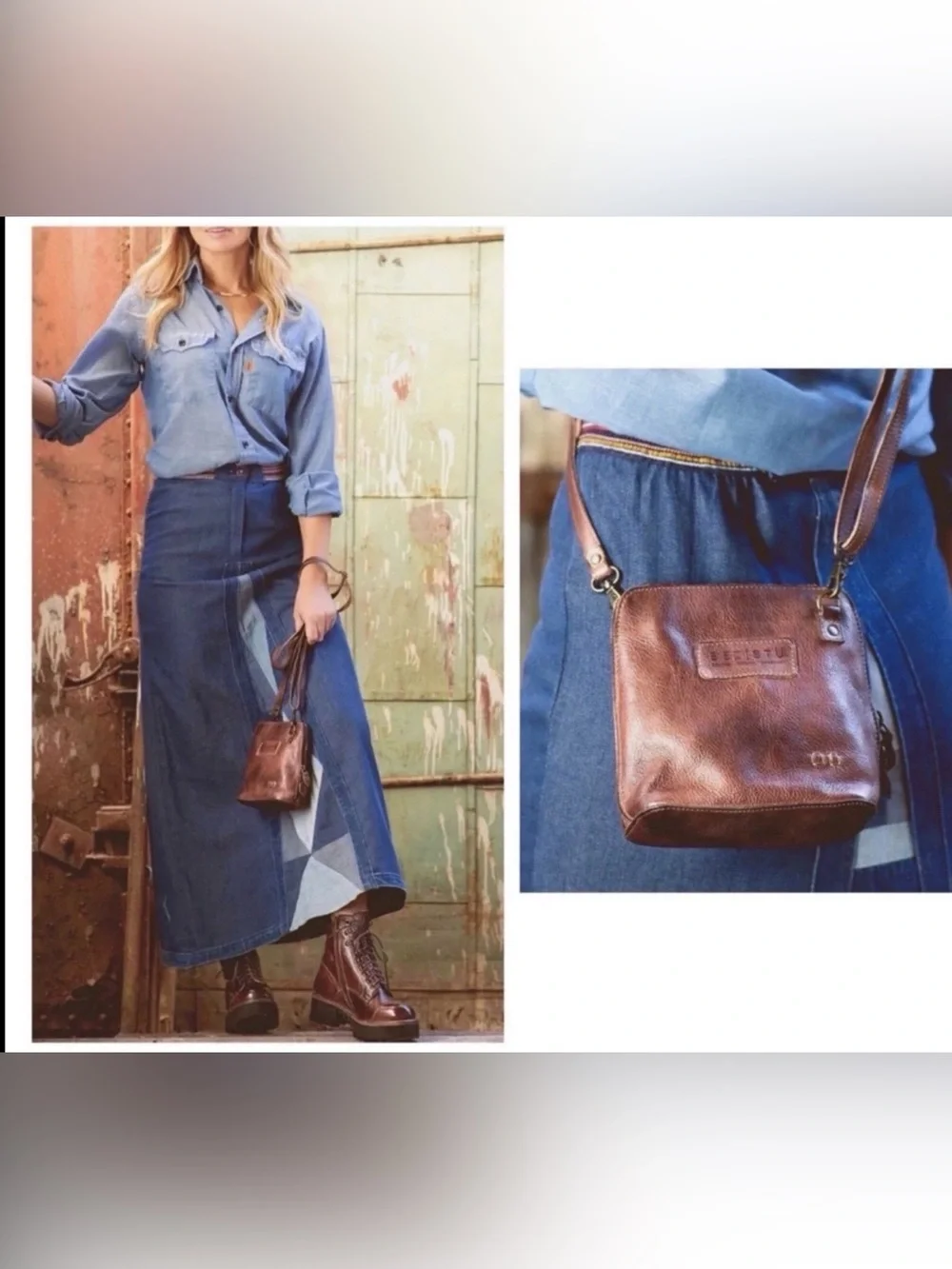 NWOT Bed Stu Leather Ventura Clutch Crossbody Belt Bag Teak Rustic Retail $155